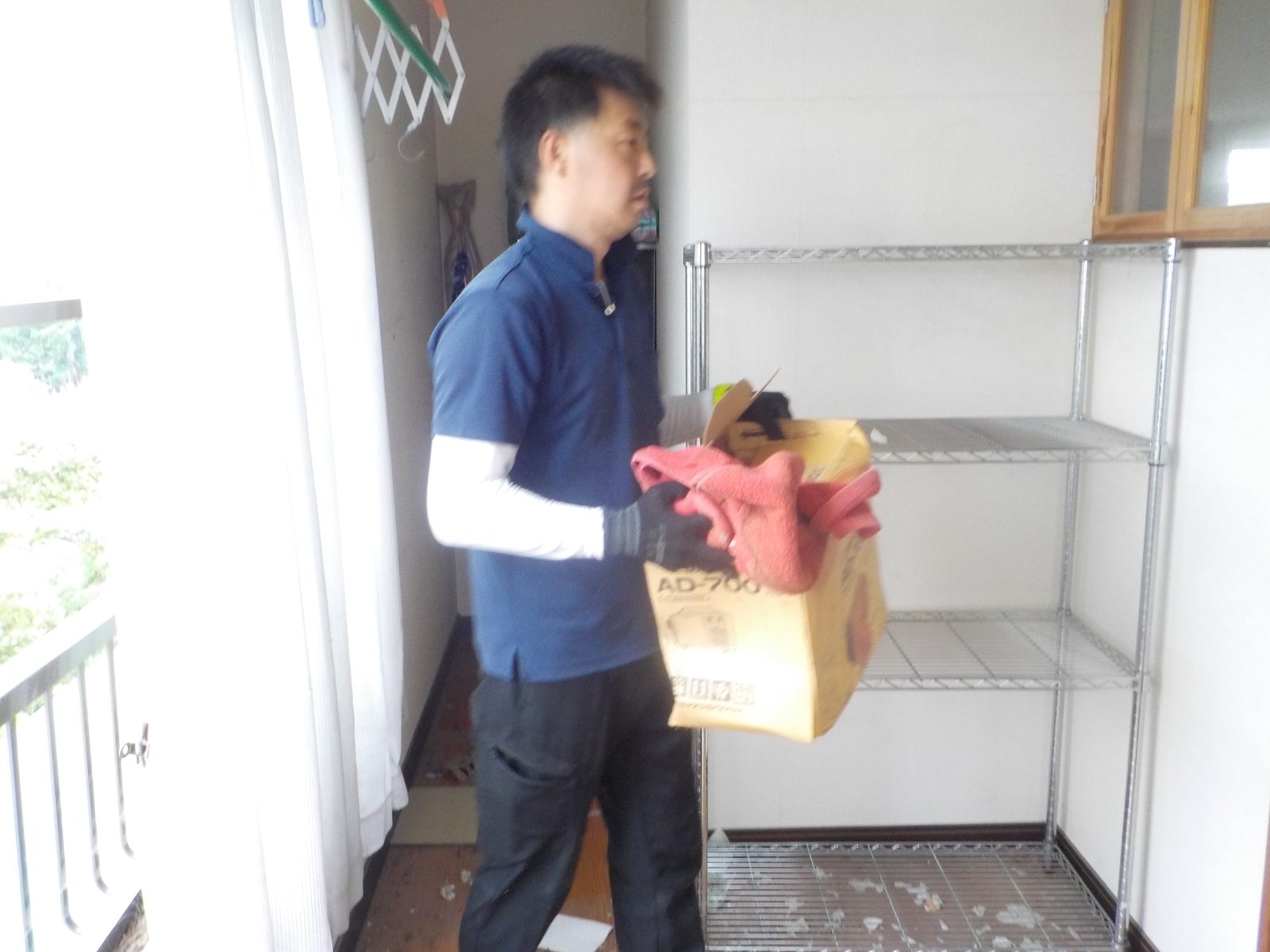 室内で荷物を分別しながら搬出する作業スタッフ